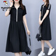 Дятел летнее толстое ММ в корейском стиле свободное облегающее платье с короткими рукавами женское большого размера 200Jin Jin равно 0,5 кг Толстая повседневная юбка, закрывающая живот, черная 5XL рекомендуется 180-200Jin Jin равна 0,5 кг
