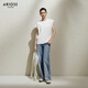 Ainos Essi [gleicher Stil in der Mall] 2025 Sommer Neues Produkt Vielseitiges hoher Taille gerade breite Beinjeans und Hosen für Frauen 40513207 Denim Lamb S
