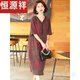 恒源祥2025夏季时尚浪漫大牌杭州香云纱真丝连衣裙女气质妈妈桑蚕丝裙子 绿红 L 建议90-110斤