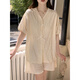 Calculat/Keen(CALCULAT/KEEN) CK2025 new style solid color short-sleeved pajamas for women in summer sweet and simple cardigan home clothing set 9225XI solid color lace apricot color [fixed chest pad] L