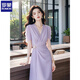 Romon chiffon dress women are generous and decent purple summer high-end exquisite French holiday kink fishing long date dress Purple dress XL [Suggested 111-120Jin [Jin equals 0.5 kg]]