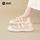 快乐玛丽（J&M）网面鞋女2025夏季新款透气一脚蹬乐福鞋通勤浅口单鞋休闲帆布鞋女 米色 38