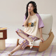 
Arctic velvet pajamas for women in summer pure cotton V-neck short-sleeved cropped pants loose and casual can be worn outside spring home clothing suit T-9854 (short suit) M (80-100Jin [Jin equals 0.5 kg])