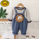 G.DUCKKIDS baby boy spring and autumn denim overalls set new fashionable cartoon baby children's clothes autumn two-piece set green L Lion strap two-piece set 100