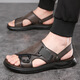 Spinnenprinzen Sandalen Herren 2025 Neue Sommer-Männerschuhe echte Leder lässig Outdoor Beachschuhe Nicht rutschende Dual-Purpose-Sandalen Lederschuhe 9923 Black 40