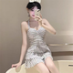Bai Qixin swimsuit female one-piece retro polka dot backless pure desire hot spring conservative slim cover belly sexy 2026 new white polka dot swimsuit one size (recommended 70-120Jin Jin equals 0.5 kg)