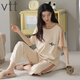 
VTT pajamas for women in summer pure cotton short-sleeved trousers thin cotton summer round neck home clothing set can be worn outside V short-sleeved trousers: YZT9720 M