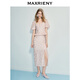 Maxrieny Chinese Retro bestickter Perlenrock 25 Sommer Schwerindustrie gesticktes Schlitzrock Elegantes Temperament rosa Blume S