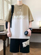 芊旻青少年2025夏季新款运动套装短袖t恤男孩-岁高中生学生帅气大童男 3523-5白色套装[短袖+黑短裤] M (约75-100斤)