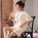Langsha Pyjamas für Frauen 2025 Sommer Super Soft Laisele Tiansi Baumwolle kurzärmelige Anzug lose und frische Heimkleidung 1289 m [Vorgeschlagen 85-105jin [Jin ist 0,5 kg]]