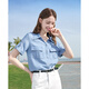 百图betu女装2025夏季新款衬衫莱赛尔莱赛尔凉感牛仔短袖上衣2505X17 牛仔色 M
