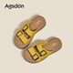 Agsdon Birken Slippers for Women's Summer New Thick Sole Heightening Slippers Retro Outdoor Fashion Sandals 452055 Yellow 37