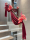 CLCEY Wedding Stair Handrail Decoration Wedding Room Layout Scene Bow Honeycomb Ball Post Hanging Decoration Wedding Flower B3892-Big Red Pearl Ice Wire Cloth 4 meters
