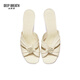 DEEP BREATH Deep Breath Women's Shoes Sheepskin Soft Wrinkled Thick Heels Jingshe Comfortable High Heel Sandals AX14116 White 34
