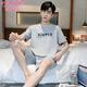 Pajamas de hombres modales 2025 Nuevo pantalones cortos de manga corta de algodón puro Juego de dos piezas delgado de dos piezas Ropa para el hogar Gran tamaño 9928# L [sugerido 100-120Jin [Jin iguala 0.5 kg]]