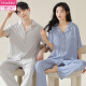 Modal couple pajamas spring and autumn short-sleeved trousers one man and one woman cool ice silk summer cardigan large size suit NSN-12109 women-12309 men M women M men's L