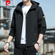 Pierre Cardin Jacke Herren 2025 Frühling und Herbst Neue Kapuze Dünne Jugendliche Lose Jacke Kurzfarbige Jacke K12131 Black L [Empfohlen 110-130jin [Jin gleich 0,5 kg]]]