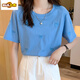 Xuan Mulin Heavy Industry Love Embroidery. Cotton T-shirt Women's Short Sleeve 2025 Summer New Fashionable versatile Round Neck T-shirt Top 711 Blue + 3892 Bicycle S Recommended 80-95Jin [Jin equals 0.5 kg]