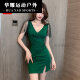 所起夜场工作服女夜总会连衣裙女深V礼服足疗足浴技师工作服性感包臀 3883黑色 S 建议80-95斤
