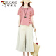 Woodpecker casual de lino de moda para mujeres 2025 Summer nuevo set con las piernas anchas de las mujeres Línea de algodón de dos piezas de dos piezas [set] M [sugerido 90-105jin [Jin es igual a 0.5 kg]]]