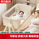 ANGI BABY crib multi-functional folding bed can be spliced into a large bed movable baby rocking bed newborn baby sleeping artifact rice white grid changing table + coconut palm mat + mosquito net