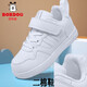 Babudou (BOBDOG) genuine leather children's shoes for boys and girls spring and autumn shoes for sports shoes for students white board shoes for children's white shoes black and white single shoes 6626 full genuine leather 27 shoes inside length 16.8cm