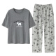 Catman (Miiow) Pajamas para mujeres Summer Algodón puro Pantalones de manga corta 2025 NUEVO Summer Grey Casual Home Clothing Conjunto YZ9713 Purple Love M 80-95Jin [Jin es igual a 0,5 kg]