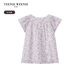 Teenie Weenie Kids Little Bear Children's Clothes Girls' Sweet Floral Round Neck Short-Sleeved Shirt Light Purple 160 cm