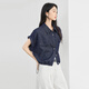 
White slack and casual denim shirt for women 2025 summer new design drawstring Laiser shirt short jacket denim blue M