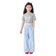 Moonkids Girls Kurzärärer Anzug Sommer Neue Kindereiseishosen Dopamin zweiköpfiger Mädchen Dünne Sommer-Outfit 15278 Blaue Weitbeinhosen 140 cm