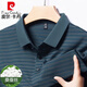 皮尔卡丹（pierre cardin）夏季中年男士桑蚕丝短袖t恤翻领条纹爸爸装体恤polo衫 H9866卡其 M 165 推荐90-120斤