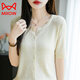 Cat Man (MiiOW) light luxury gentle style collar knitted short-sleeved shirt for women in summer thin ice silk light breathable cardigan short top Beige M 90-110Jin [Jin equals 0.5 kg]