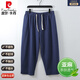 Piercadan grasta de gran tamaño y línea pantalones recortados de algodón para hombres Pantalones de ocio lineales de tamaño grande de tamaño grande.