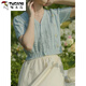 Woodpecker (TUCANO) French ice silk embroidered hollow thin knitted cardigan for women's summer white short chic v-neck short-sleeved top wear white M