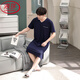 Langsha Men's Nightgown Summer New Style Modal Pyjamas Plus taille à manches courtes en V lâche peut être portée à l'extérieur avec des vêtements de grande taille SMH [844 noir] 2xl
