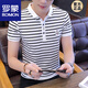 罗蒙（ROMON）男装短袖简约百搭男生T恤翻领polo.衫潮流韩版男士夏装男衣服 7029天蓝色 M