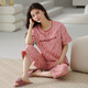 
Arctic velvet pajamas for women in summer pure cotton V-neck short-sleeved cropped pants loose and casual can be worn outside spring home clothing suit T-9854 (short suit) M (80-100Jin [Jin equals 0.5 kg])