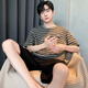 
Hongdou (Hodo) pajamas for men's summer short-sleeved home clothes striped casual summer suit YZT679 men L [Suggested 110-135 Jin [Jin equals 0.5 kg] wear]