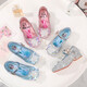 Meiyi Tong 2025 Spring and Autumn New Thick Heel Princess Shoes Cartoon Princess Elsa Mary Jane Shoes Girls Crystal Sequins Blue 28 Inner Length 17.5cm