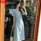 Hengyuanxiang Women's Dress 2025 Summer Fashionable Waist Slimming Korean Style Slimming White Retro Commuting Belly Cover Blue L 110-120Jin Jin is equal to 0.5 kg