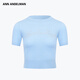 Ann Andelman offizielle Direktverkäufe Solid Color Slim Short Style Floral Schriftart Eisen Diamant gestrickt kurzärmelig T-Shirt Top für Frauen Blue XS