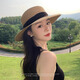 JIOESC French flat top straw hat women's summer new big head fence beach topper knitted sun hat summer khaki French flat top straw hat [black belt]