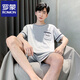 Romon Summer Set Herren Kurzarm Pyjamas dünne Baumwolle Freizeit Plus-Größe Teen Home Kleidung Lose zweiteiler Set D9928 L Männer