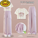 Disney Girls Summer Anzug Set 2025 Neue modische Kinder im Internet Promi Summer Style Junior High School-Schüler Sommer Kurzarm Zweiköpfig Set 15265 Aprikot + 9928 Lila 170 cm