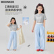 Moonkids Girls Kurzärärer Anzug Sommer Neue Kindereiseishosen Dopamin zweiköpfiger Mädchen Dünne Sommer-Outfit 15278 Blaue Weitbeinhosen 140 cm