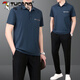 Traje de seda de hielo de papá de carpintero Summer Summer Middle-Egly Sportswear Atswear de colas cortas de mediana edad para hombres Traje de verano 753 azul oscuro [manga corta + pantalones] L [sugerido 100-120 Jin [Jin equivale a unos 0,5 kg]]]