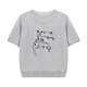 Basic House, einhundert lustiges Muster kurzärmeligter Pullover für Frauen, Sommer neu dünn lose einfaches Top, grau m