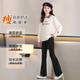 优优1点（Yoyo one）女童套装春秋款2025新款洋气儿童秋冬运动女大童卫衣鲨鱼裤两件套 4827米杏9669黑（套装无包包） 160 160cm