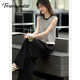 Tachimis Touch Miss Lazy Style-Anzug für Frauen 2025 Sommer neuer Stil Streifen Hohlkante Schlampe Weste Hosen Zwei-teilige weiße und schwarze L 115jin [Jin gleich 0,5 kg] -125jin [Jin gleich 0,5 kg]
