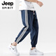 JEEP SPIRIT九分裤男士休闲裤子男款夏季2025新款冰丝男裤夏休闲9分运动裤 深灰色 条纹束脚哈伦裤 M （90-115斤）
